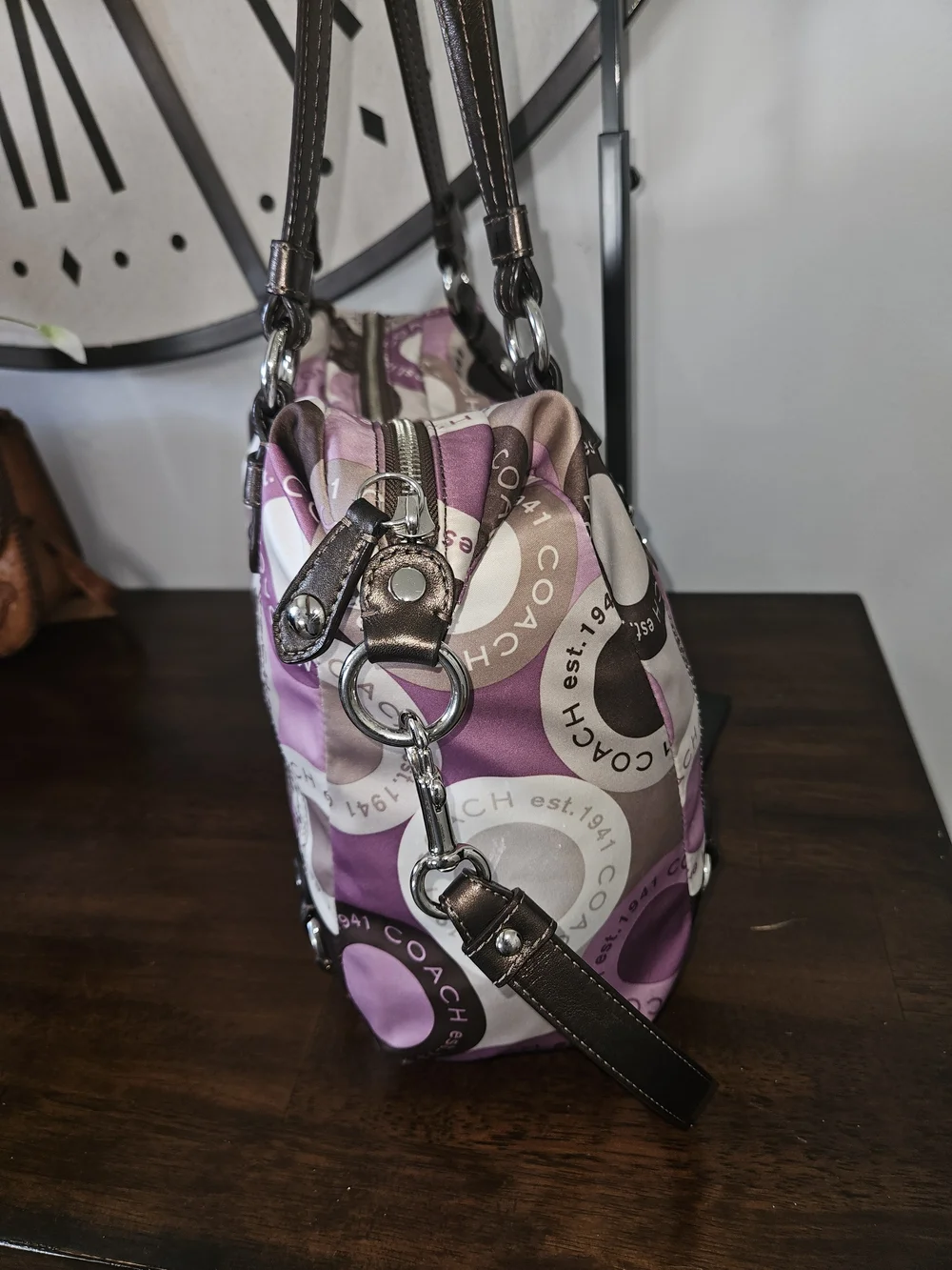 Coach Pink & Purple Logo Print Satchel